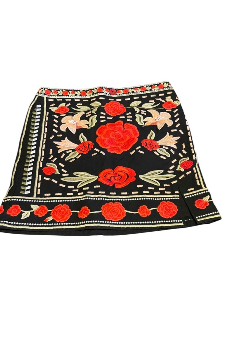 Herencia Collection Embroidered Floral Lined Skirt Size Med EUC